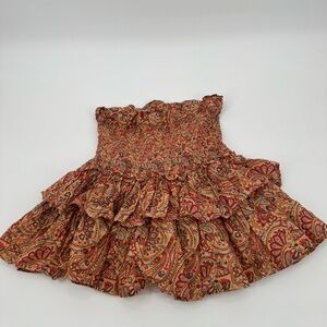 House of Harlow 1960 Paisley Rust Smocked Ruffle Mini Womens Skirt‎ Size Small